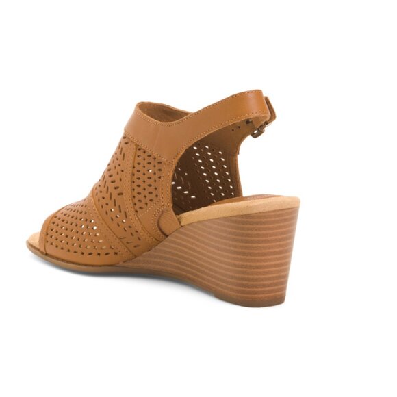CLARKS Cinnamon Leather Emmalae Hope Wedge Sandals - Picture 2 of 2